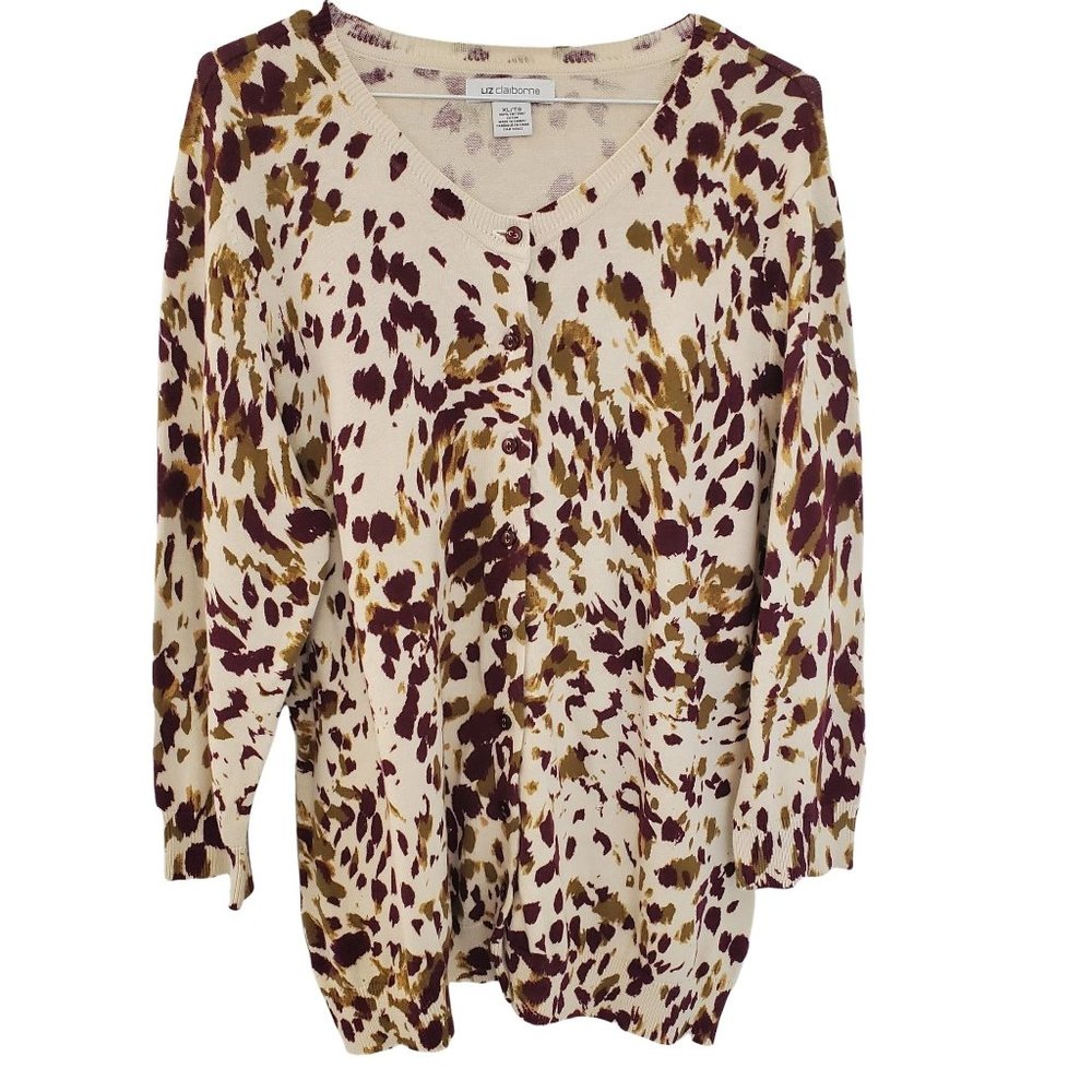 Liz Claiborne Speckled Abstract Colour Detail Sweater Button Front Cardigan